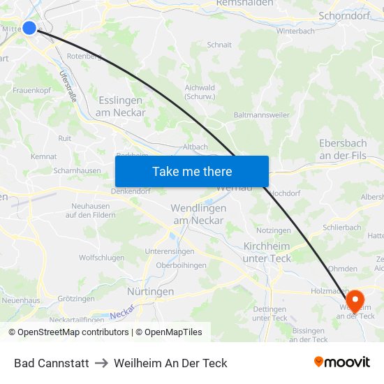 Bad Cannstatt to Weilheim An Der Teck map