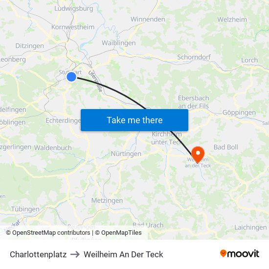 Charlottenplatz to Weilheim An Der Teck map