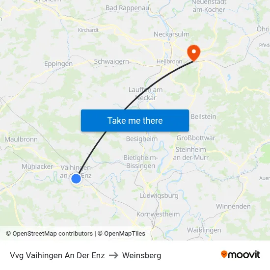 Vvg Vaihingen An Der Enz to Weinsberg map