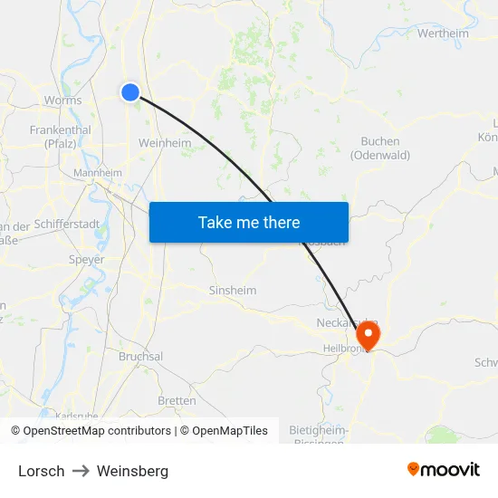 Lorsch to Weinsberg map