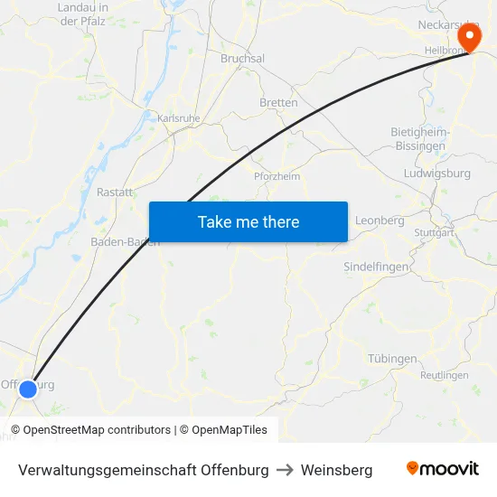 Verwaltungsgemeinschaft Offenburg to Weinsberg map