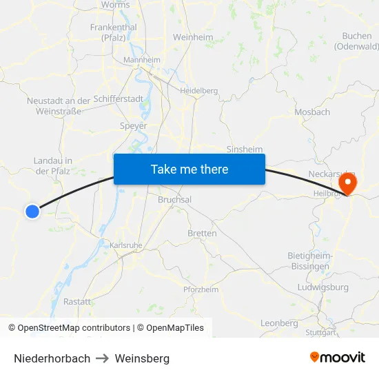 Niederhorbach to Weinsberg map