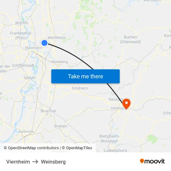 Viernheim to Weinsberg map