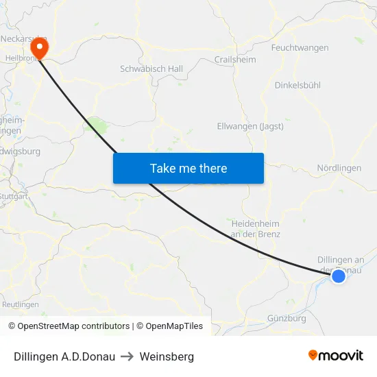 Dillingen A.D.Donau to Weinsberg map