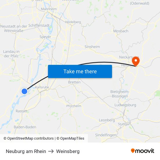 Neuburg am Rhein to Weinsberg map