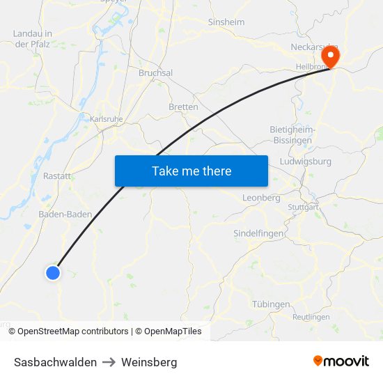 Sasbachwalden to Weinsberg map