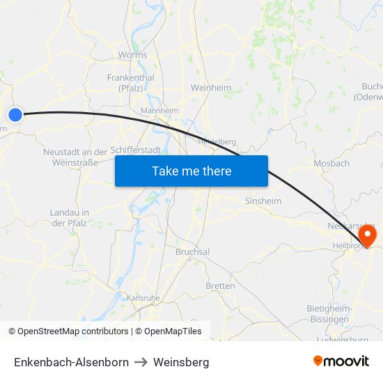 Enkenbach-Alsenborn to Weinsberg map