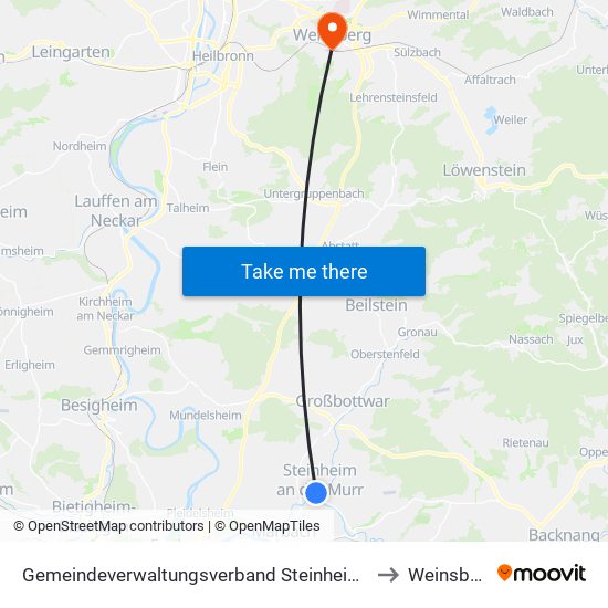 Gemeindeverwaltungsverband Steinheim-Murr to Weinsberg map