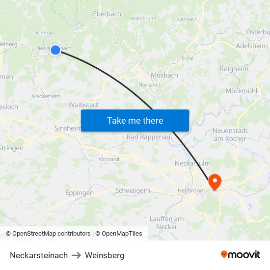 Neckarsteinach to Weinsberg map