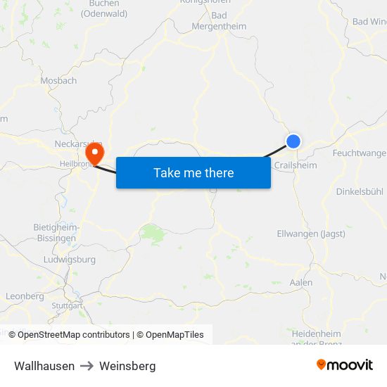 Wallhausen to Weinsberg map