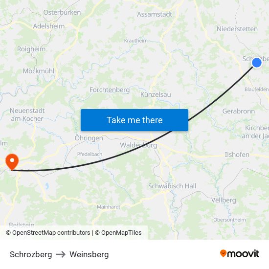 Schrozberg to Weinsberg map