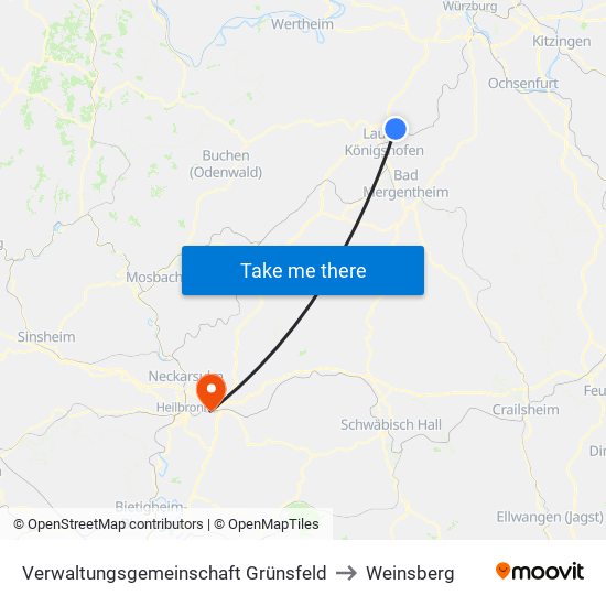 Verwaltungsgemeinschaft Grünsfeld to Weinsberg map