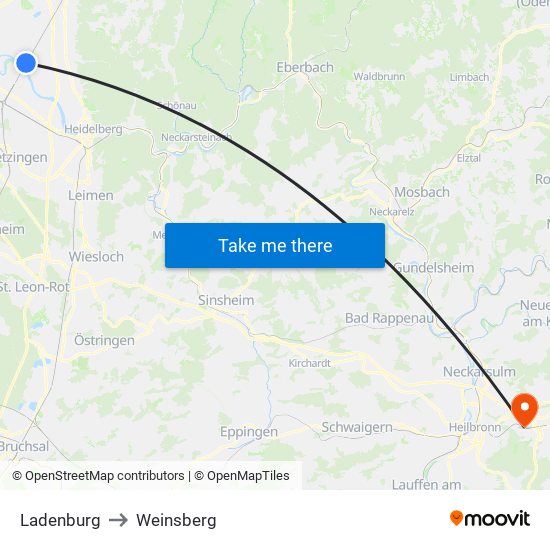 Ladenburg to Weinsberg map