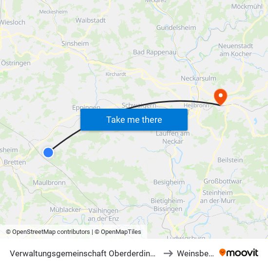 Verwaltungsgemeinschaft Oberderdingen to Weinsberg map