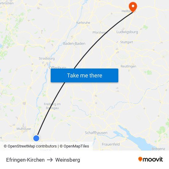 Efringen-Kirchen to Weinsberg map