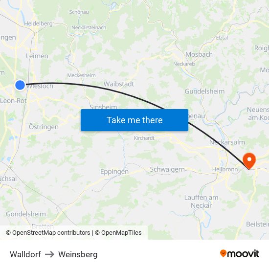 Walldorf to Weinsberg map