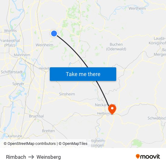 Rimbach to Weinsberg map