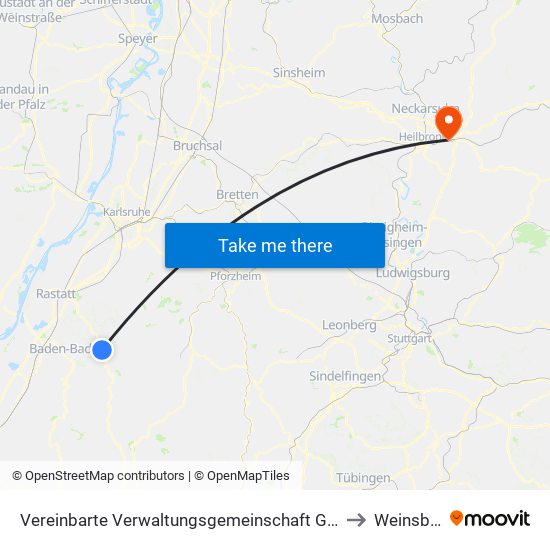 Vereinbarte Verwaltungsgemeinschaft Gernsbach to Weinsberg map