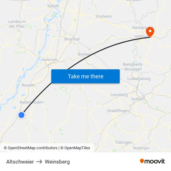 Altschweier to Weinsberg map