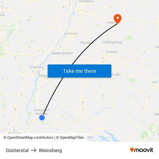 Günterstal to Weinsberg map