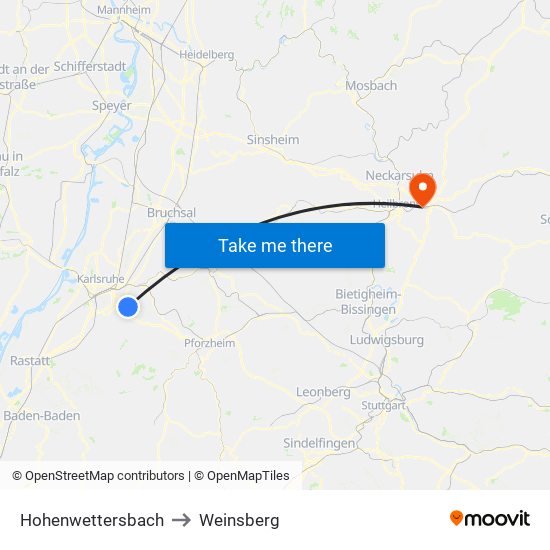 Hohenwettersbach to Weinsberg map