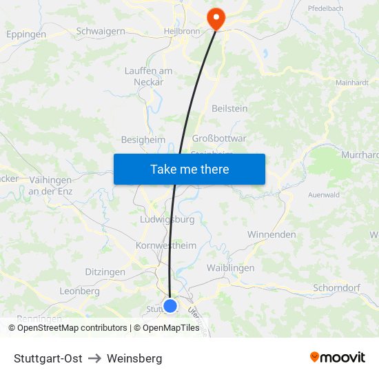 Stuttgart-Ost to Weinsberg map