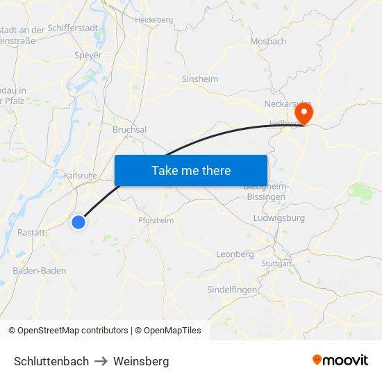 Schluttenbach to Weinsberg map