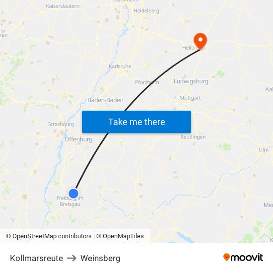 Kollmarsreute to Weinsberg map