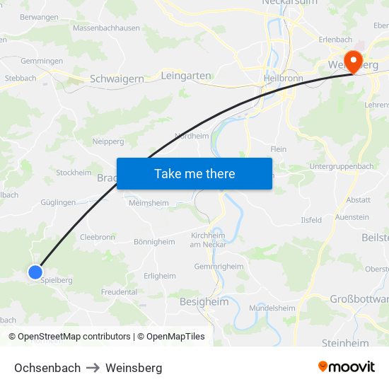 Ochsenbach to Weinsberg map