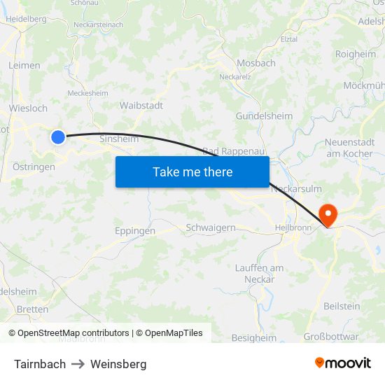 Tairnbach to Weinsberg map