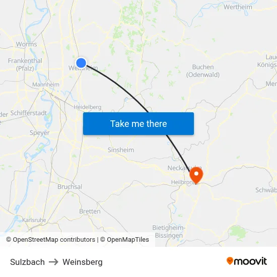 Sulzbach to Weinsberg map