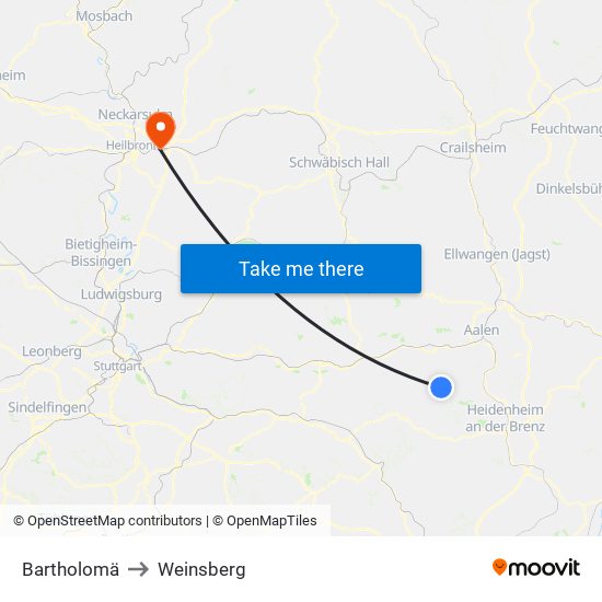 Bartholomä to Weinsberg map