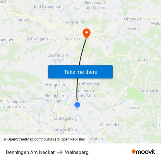 Benningen Am Neckar to Weinsberg map