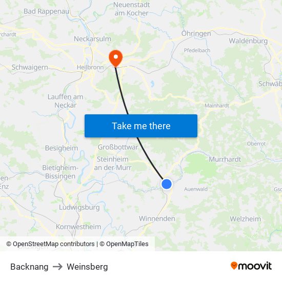 Backnang to Weinsberg map