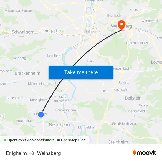 Erligheim to Weinsberg map
