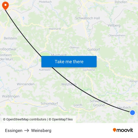 Essingen to Weinsberg map