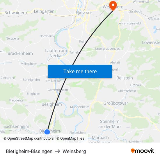 Bietigheim-Bissingen to Weinsberg map