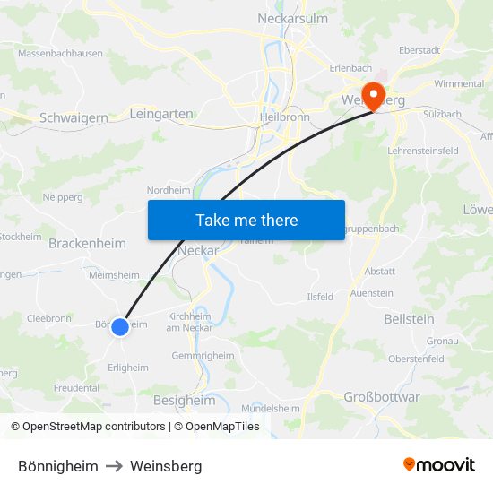 Bönnigheim to Weinsberg map