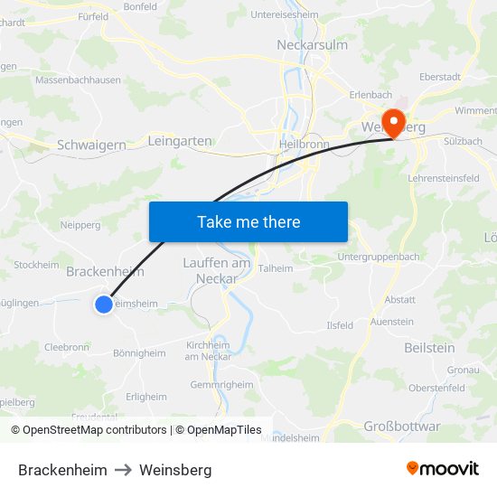 Brackenheim to Weinsberg map
