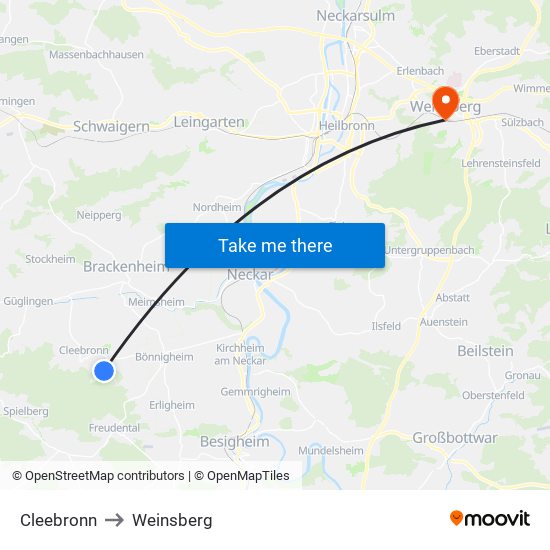 Cleebronn to Weinsberg map