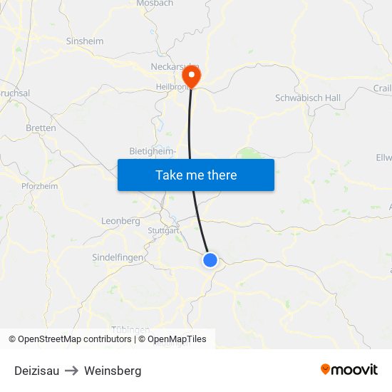 Deizisau to Weinsberg map