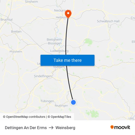 Dettingen An Der Erms to Weinsberg map