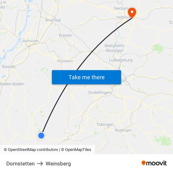 Dornstetten to Weinsberg map