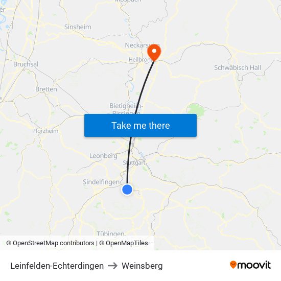 Leinfelden-Echterdingen to Weinsberg map