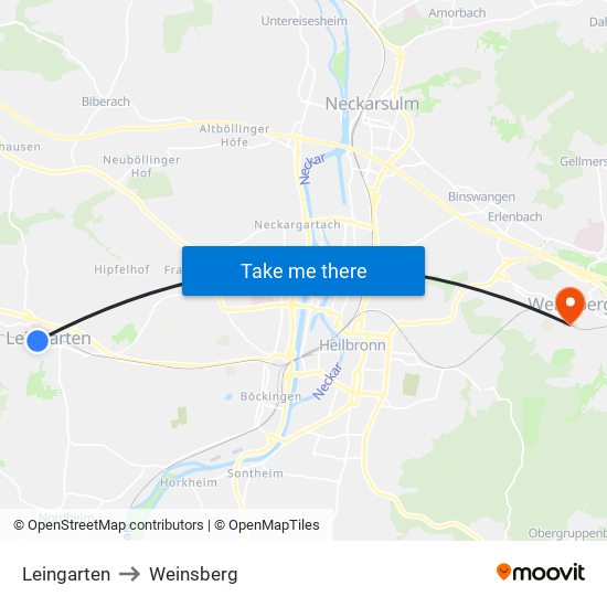 Leingarten to Weinsberg map