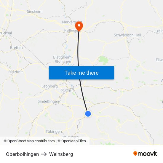 Oberboihingen to Weinsberg map