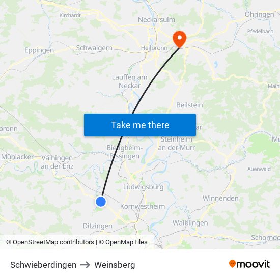 Schwieberdingen to Weinsberg map