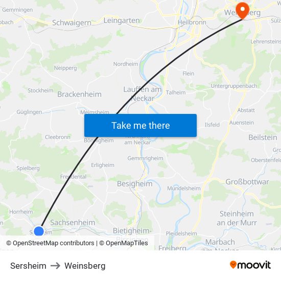 Sersheim to Weinsberg map