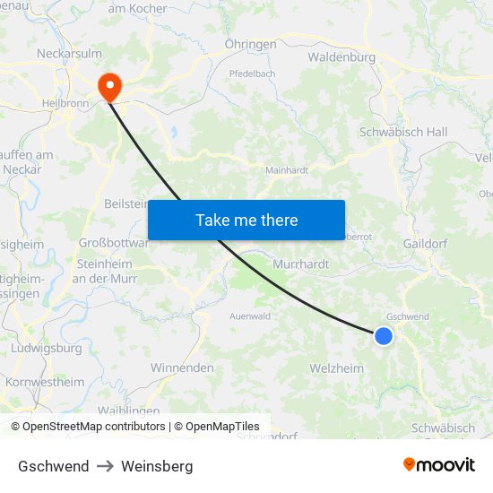 Gschwend to Weinsberg map