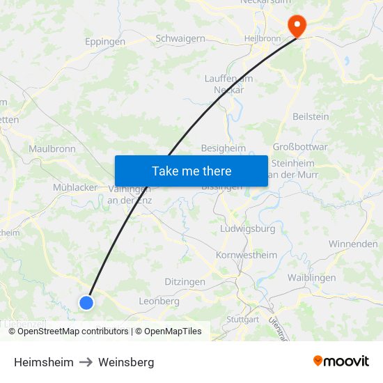 Heimsheim to Weinsberg map